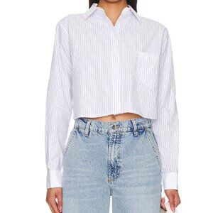 Good American White Striped Crop Button Down Shirt NWT Medium